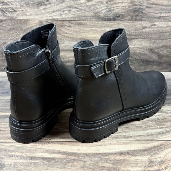 NIB Steve Madden Maezy 9.5M Black Leather Lug Sole Zip Ankle Boots - Picture 8 of 11